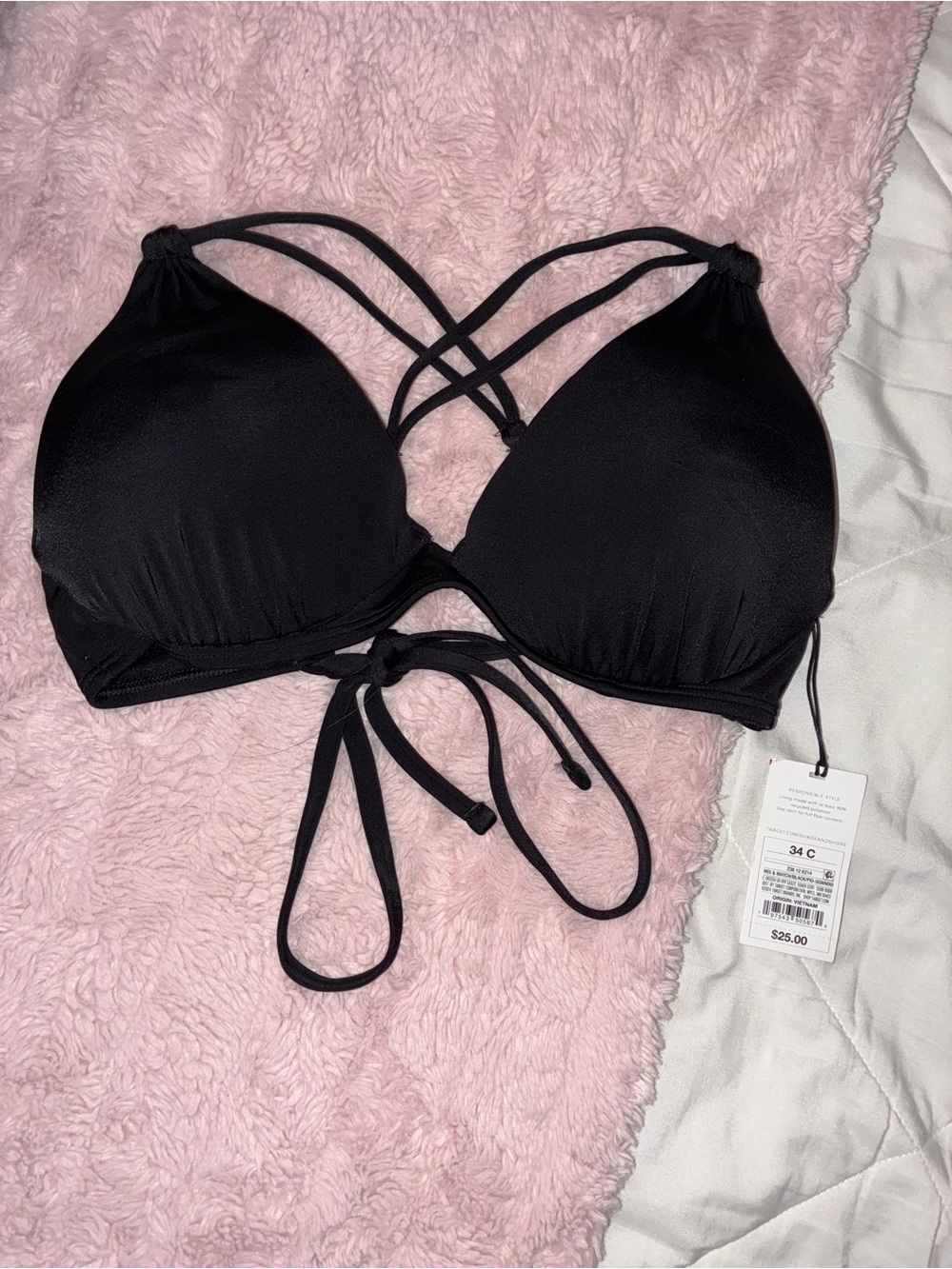 Shade & Shore Black Crisscross Tie-Back Bikini Top